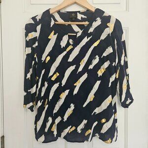 JM COLLECTION Key hole Top Women's Navy White Gold Tunic Size Petite M